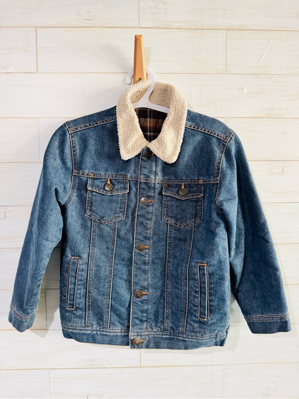 Kids Denim Sherpa Collar Jacket in Medium Blue